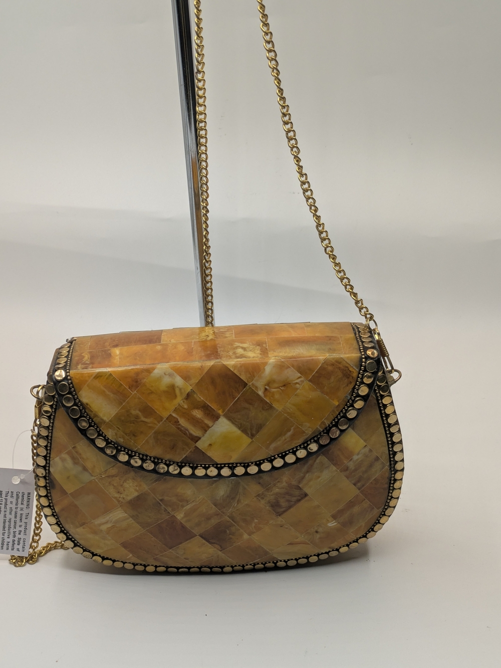 Yellow Mosaic Crossbody Bag with Gold Chain